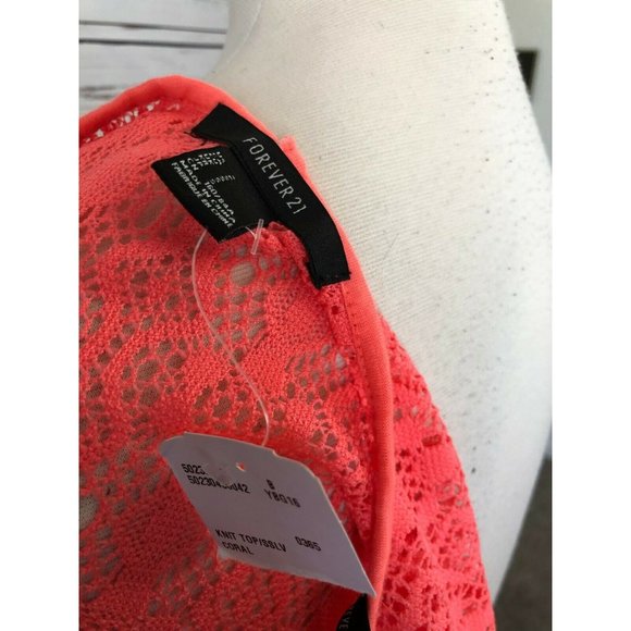 Forever 21 Tunic Top Shirt Small Coral Orange Sexy Eyelet Short Sleeve Y2K NWT - Picture 4 of 6
